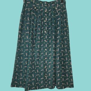 Vtg Bryn Connelly Corduroy Skirt Horse Print Equestrian Made in Japan Green 12